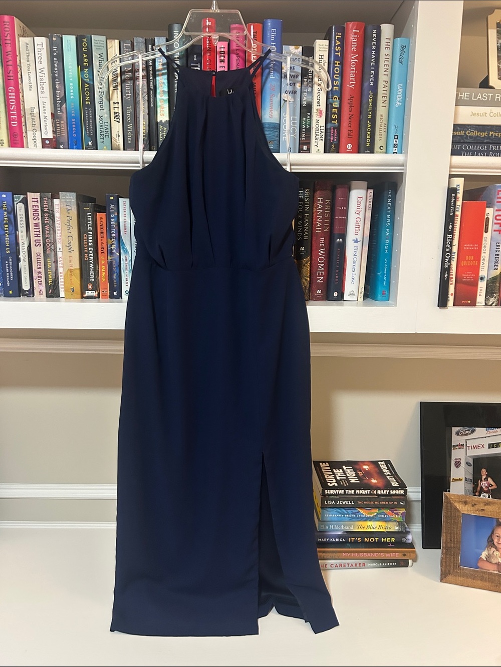 Lulu's Navy Halter Maxi Dress with Front Slit